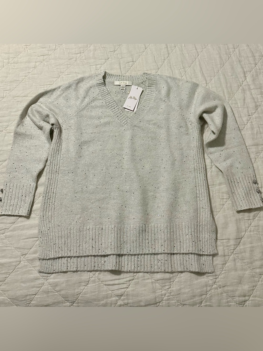 Lilly Pulitzer Kaycee Sequin Sweater in Heathered Pebble Beach Metallic Medium